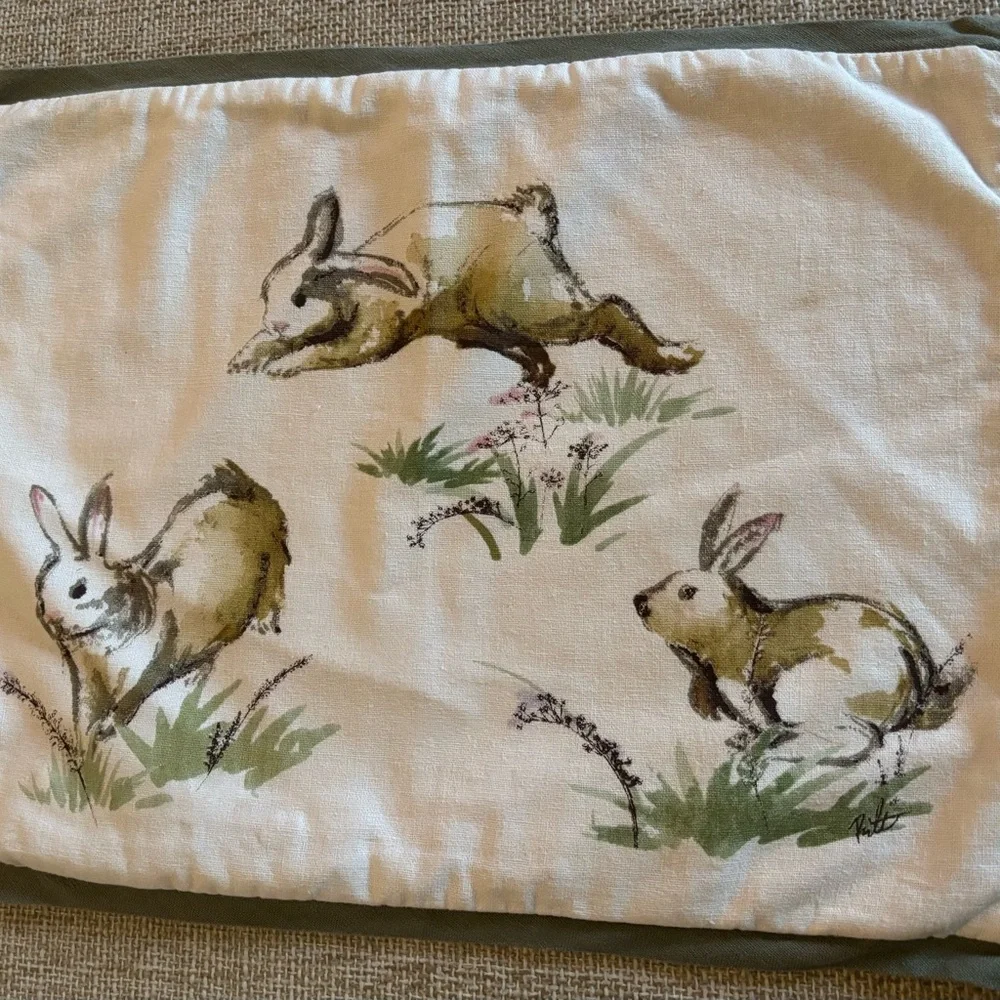 Pottery Barn Festive Bunny Pillow - Green and Cream